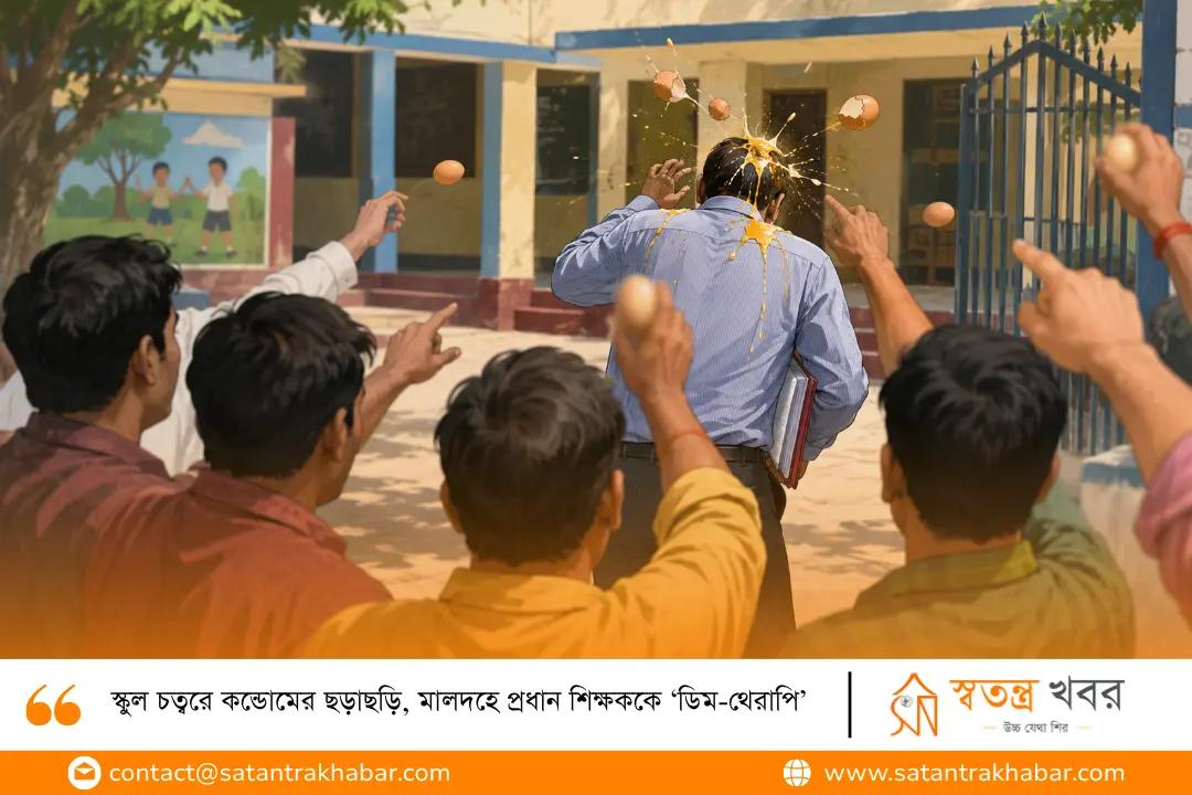 স্কুল চত্বরে কন্ডোমের ছড়াছড়ি, মালদহে প্রধান শিক্ষককে ‘ডিম-থেরাপি’