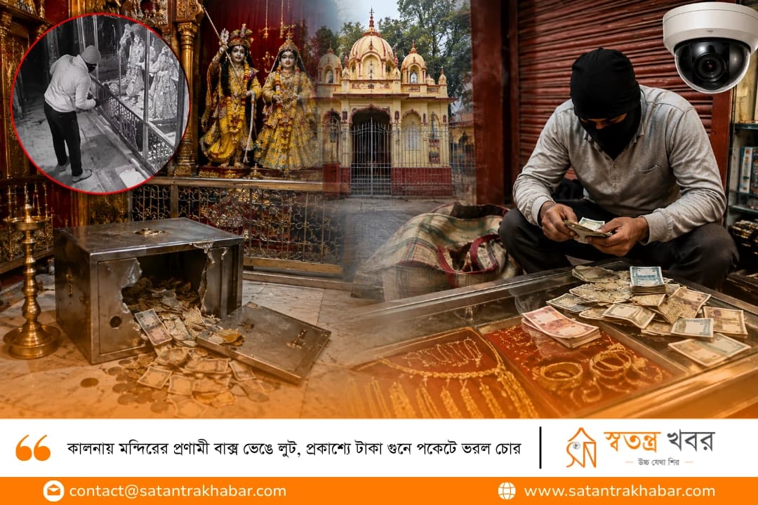 কালনায় মন্দিরের প্রণামী বাক্স ভেঙে লুট, প্রকাশ্যে টাকা গুনে পকেটে ভরল চোর