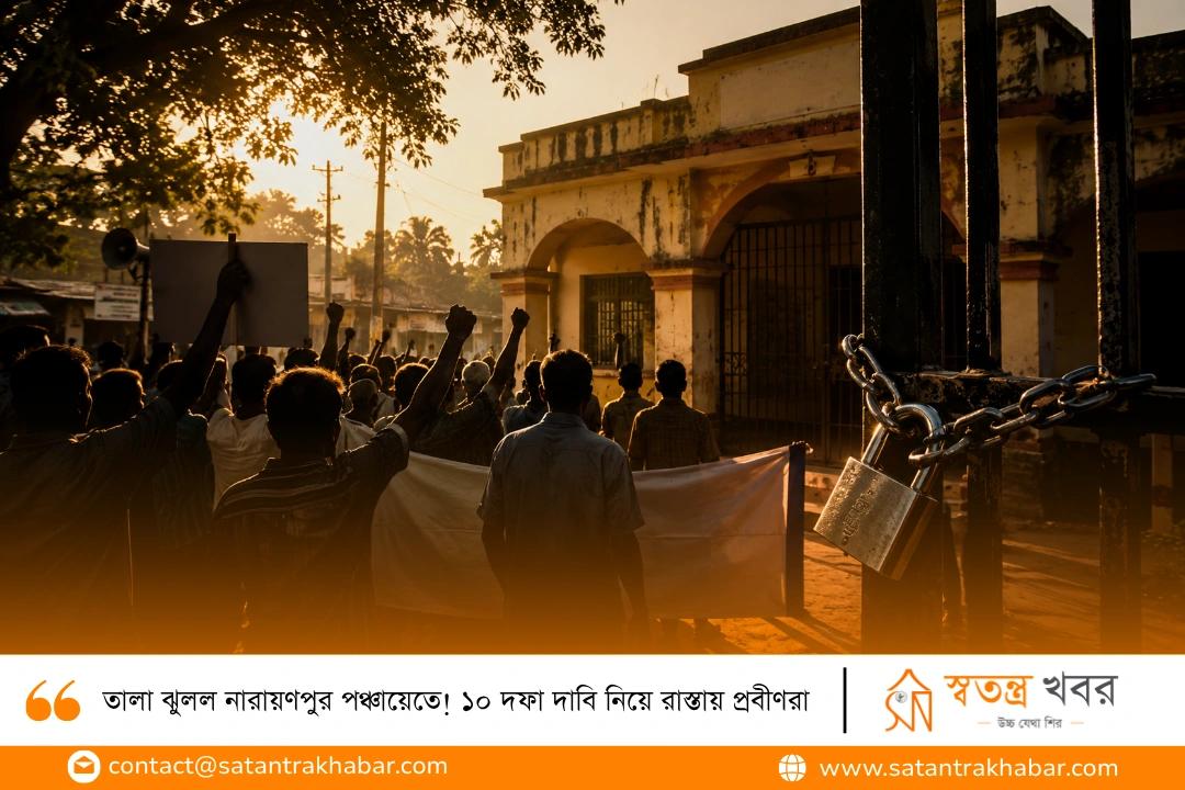 তালা ঝুলল নারায়ণপুর পঞ্চায়েতে! ১০ দফা দাবি নিয়ে রাস্তায় প্রবীণরা