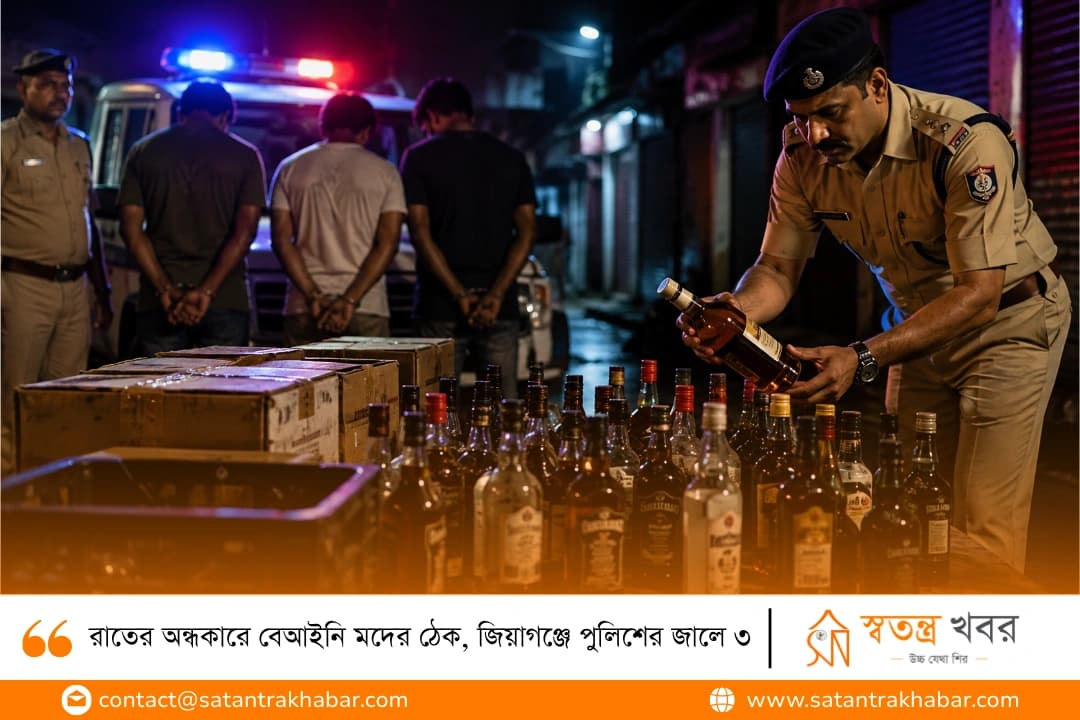 রাতের অন্ধকারে বেআইনি মদের ঠেক, জিয়াগঞ্জে পুলিশের জালে ৩