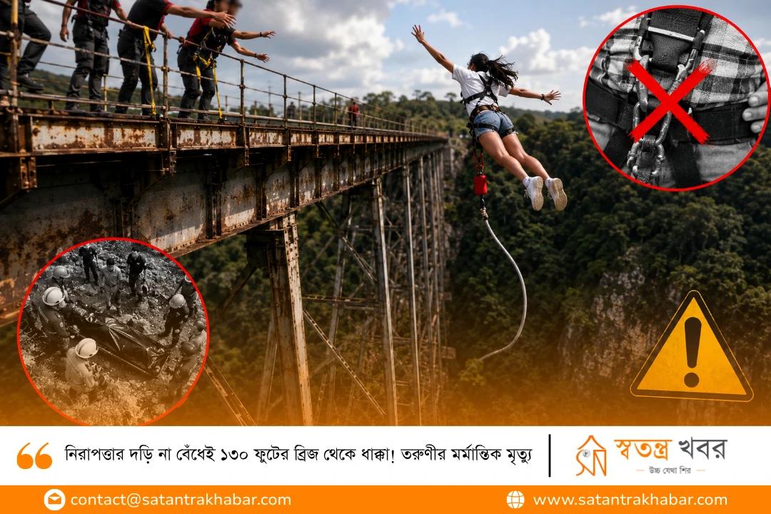 নিরাপত্তার দড়ি না বেঁধেই ১৩০ ফুটের ব্রিজ থেকে ধাক্কা! তরুণীর মর্মান্তিক মৃত্যু