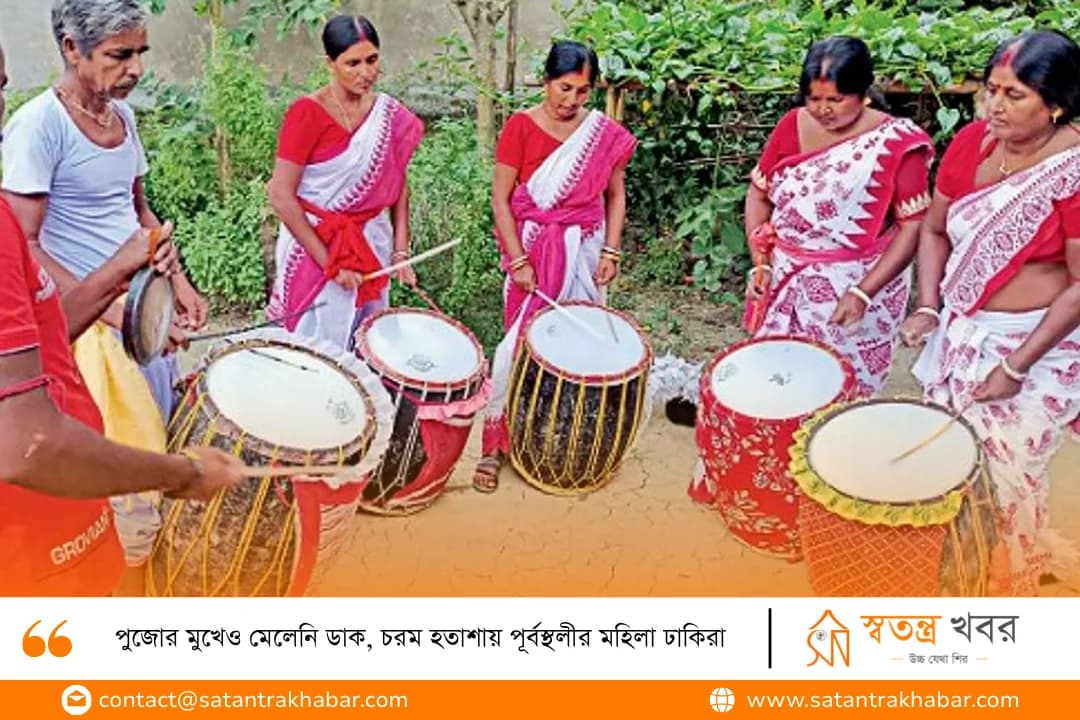 পুজোর মুখেও মেলেনি ডাক, চরম হতাশায় পূর্বস্থলীর মহিলা ঢাকিরা