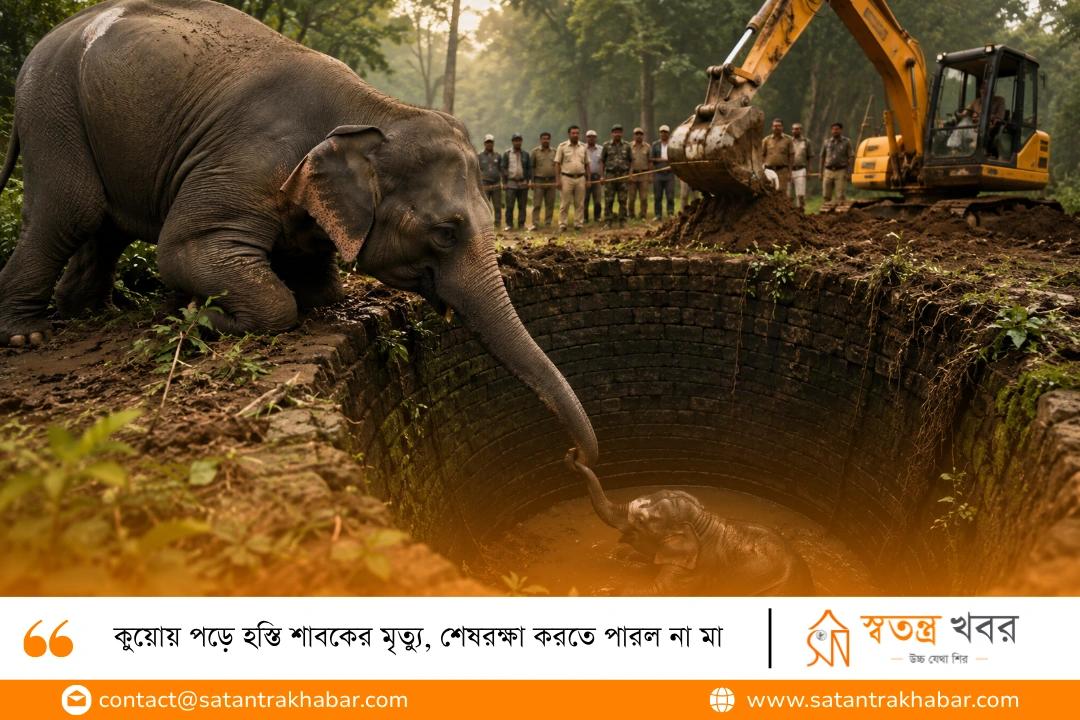 কুয়োয় পড়ে হস্তি শাবকের মৃত্যু, শেষরক্ষা করতে পারল না মা