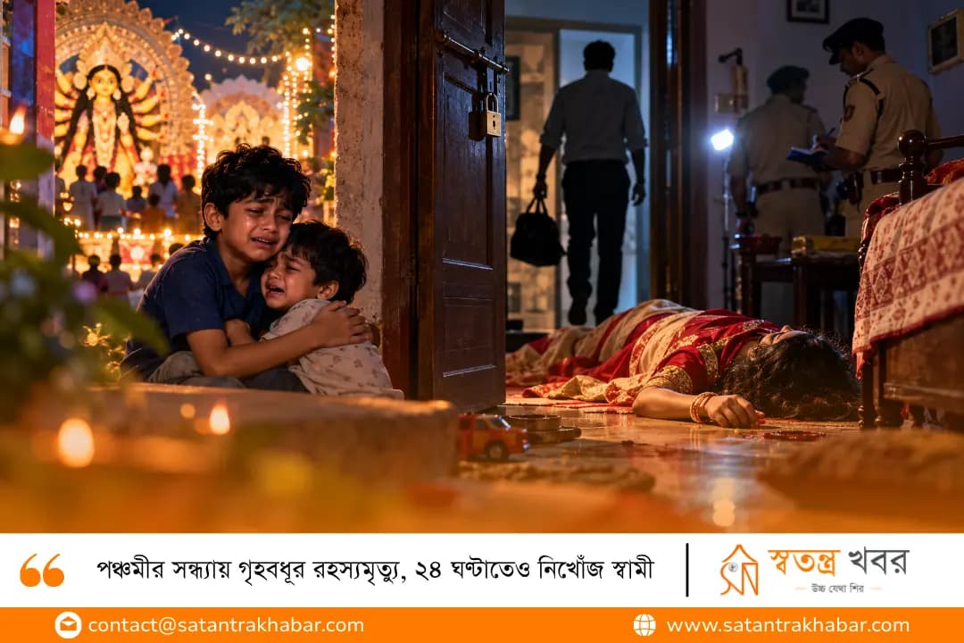 পঞ্চমীর সন্ধ্যায় গৃহবধূর রহস্যমৃত্যু, ২৪ ঘণ্টাতেও নিখোঁজ স্বামী