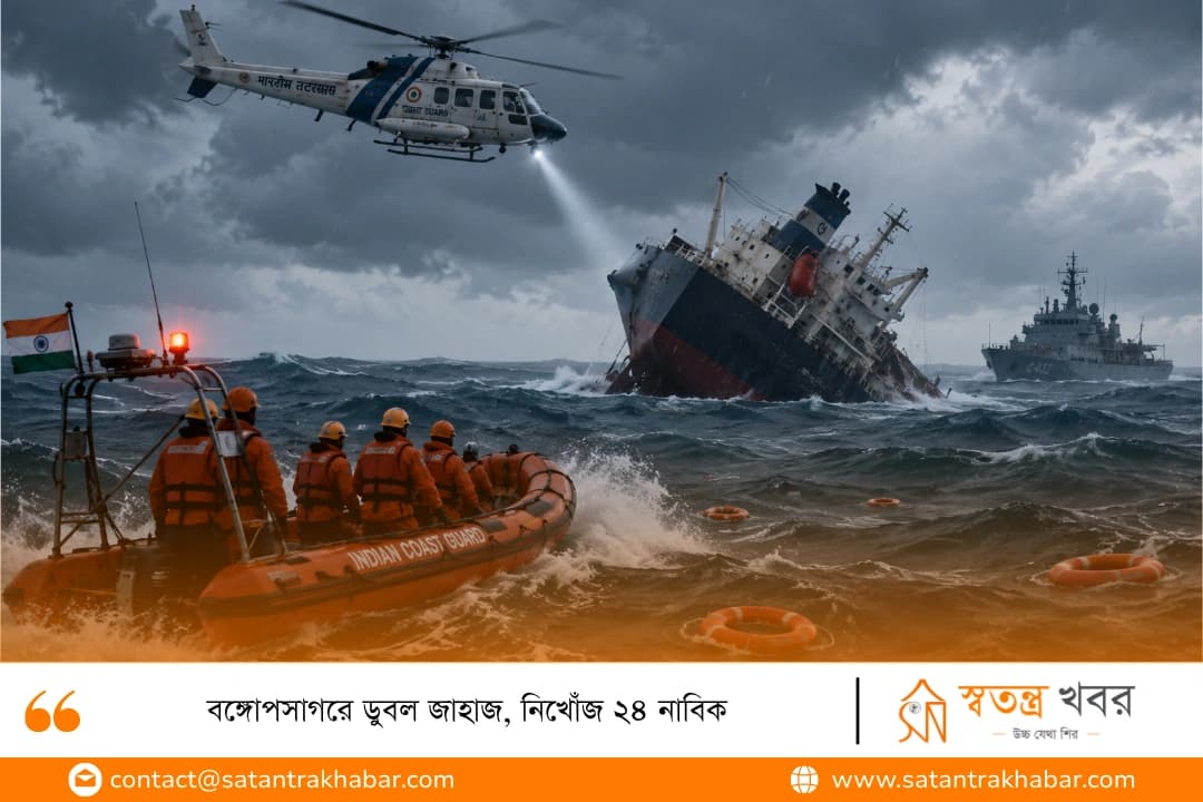 বঙ্গোপসাগরে ডুবল জাহাজ, নিখোঁজ ২৪ নাবিক