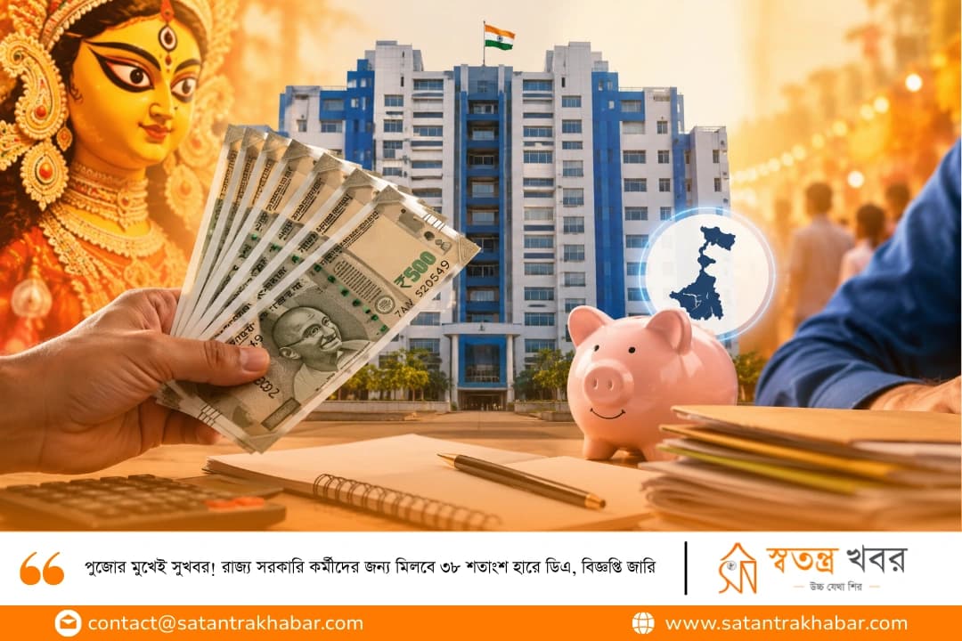 পুজোর মুখেই সুখবর! রাজ্য সরকারি কর্মীদের জন্য মিলবে ৩৮ শতাংশ হারে ডিএ, বিজ্ঞপ্তি জারি