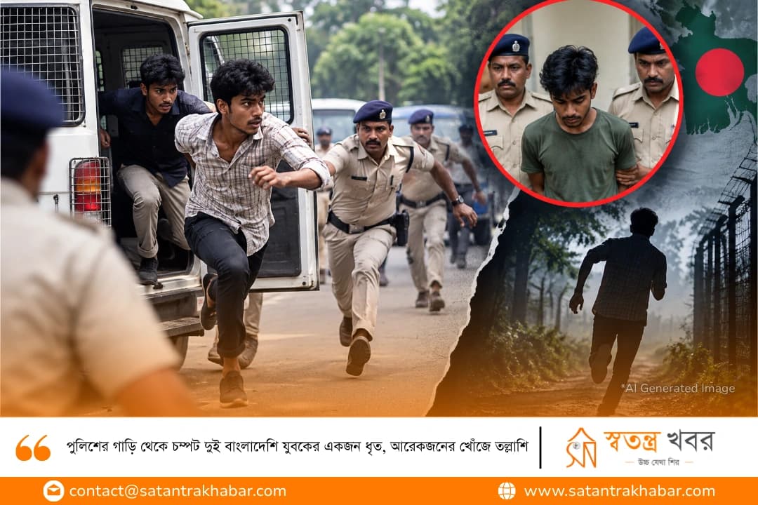 পুলিশের গাড়ি থেকে চম্পট দুই বাংলাদেশি যুবকের একজন ধৃত, আরেকজনের খোঁজে তল্লাশি