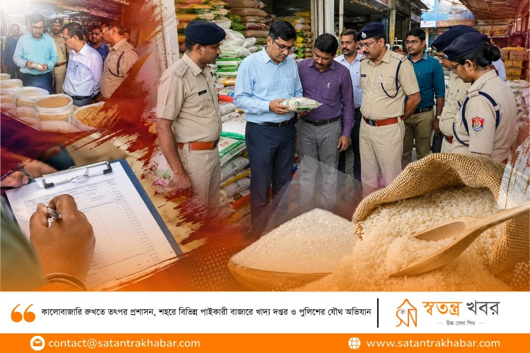 কালোবাজারি রুখতে তৎপর প্রশাসন, শহরে বিভিন্ন পাইকারী  বাজারে খাদ্য দপ্তর ও পুলিশের যৌথ অভিযান