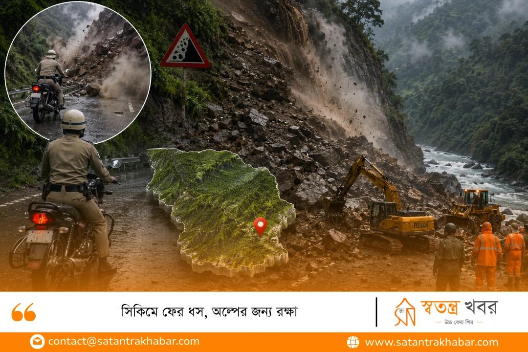 সিকিমে ফের ধস, অল্পের জন্য রক্ষা